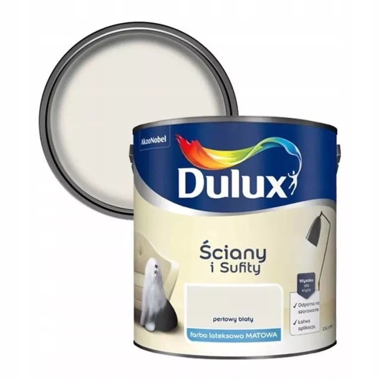 FARBA DULUX ŚCIANY I SUFITY PERŁOWY BIAŁY 2,5 L