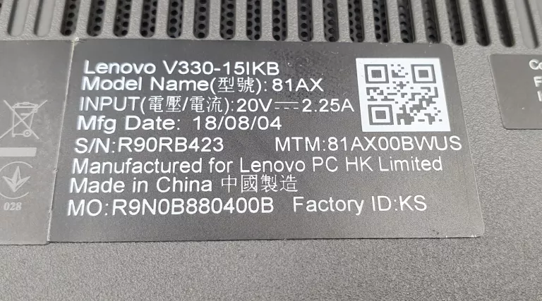 laptop-lenovo-v330-15ikb-i5-12-gb-ram-3-tb-stan-uzywany