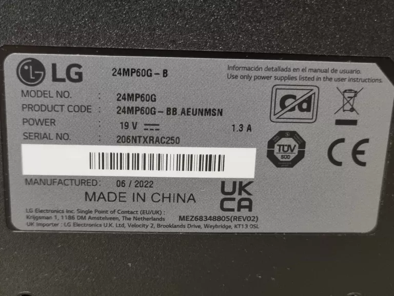 MONITOR LED LG 24MP60G-B 23,8 1920 X 1080 IPS