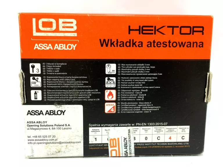 WKŁADKA DO ZAMKA LOB HEKTOR 35/45 NIKL +3 KLUCZE