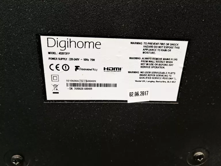 TELEWIZOR SMART TV LED DIGIHOME 43287DFP + PILOT