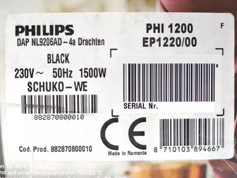 EKSPRES AUTOMAT PHILIPS EP1220/00 1500W/15BAR
