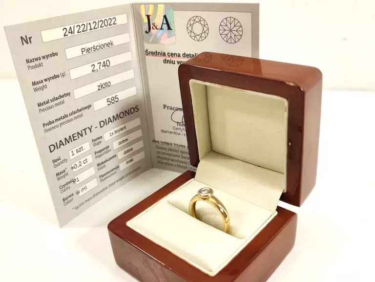 DORODNY ZŁOTY PIERŚCIONEK Z DIAMENTEM 0,2 CT P 585