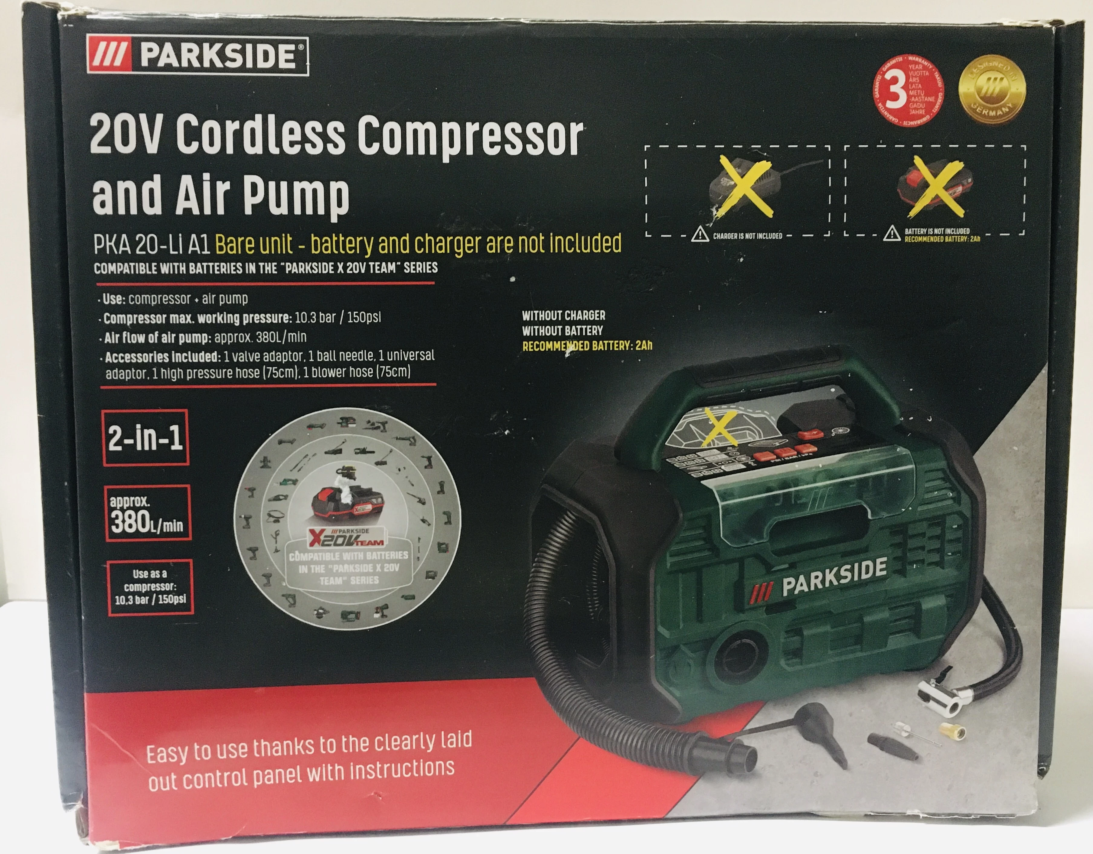 LIDL compresseur et pompe à air sans fil 20V PARKSIDE PKA 20-Li A1