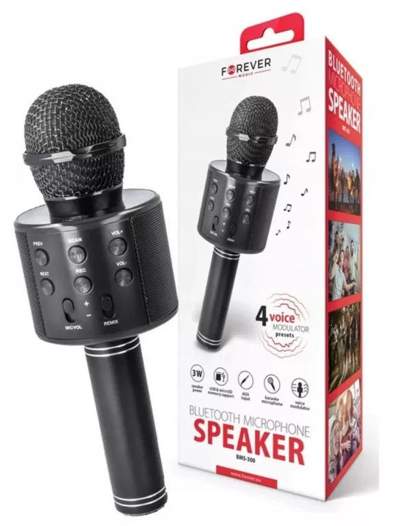 FOREVER AUDIO MIKROFON KARAOKE CZARNY MODULATOR