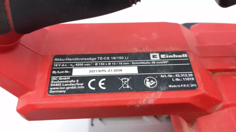 PILARKA TARCZOWA AKU EINHELL TE-CS 18/150 LI