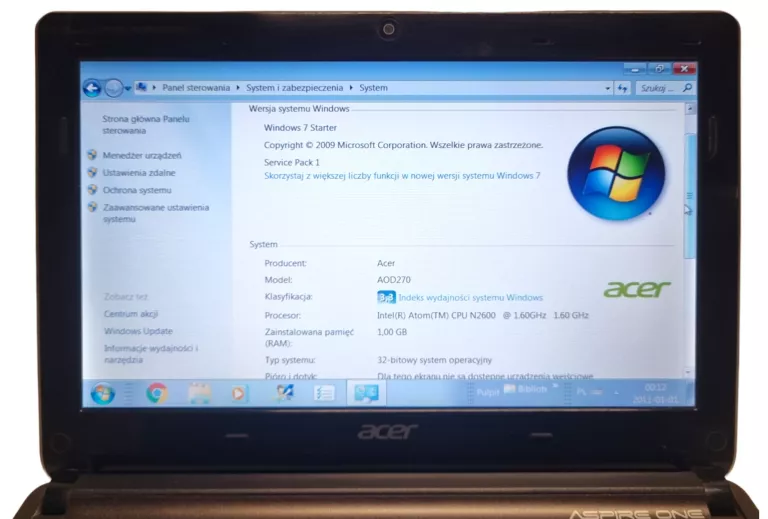 LAPTOP ACER ASPIRE ONE D270 ATOM/1GB/320HDD/W7