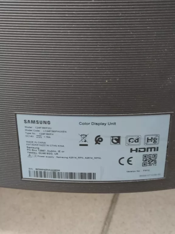 MONITOR LED SAMSUNG C24F390FHU 24'' ZAKRZYWIONY