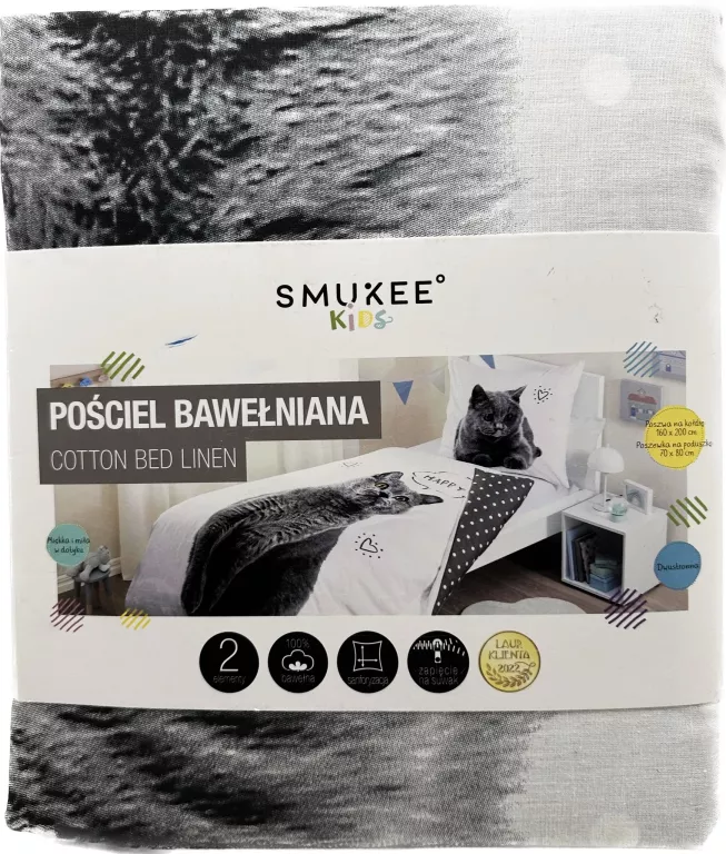 POŚCIEL BAWEŁNIANA 160X200 KOT SMUKEE KIDS