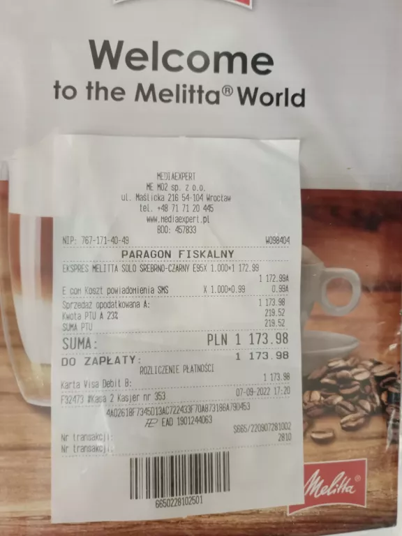 EKSPRES DO KAWY MELITTA E950-203 SOLO GWAR