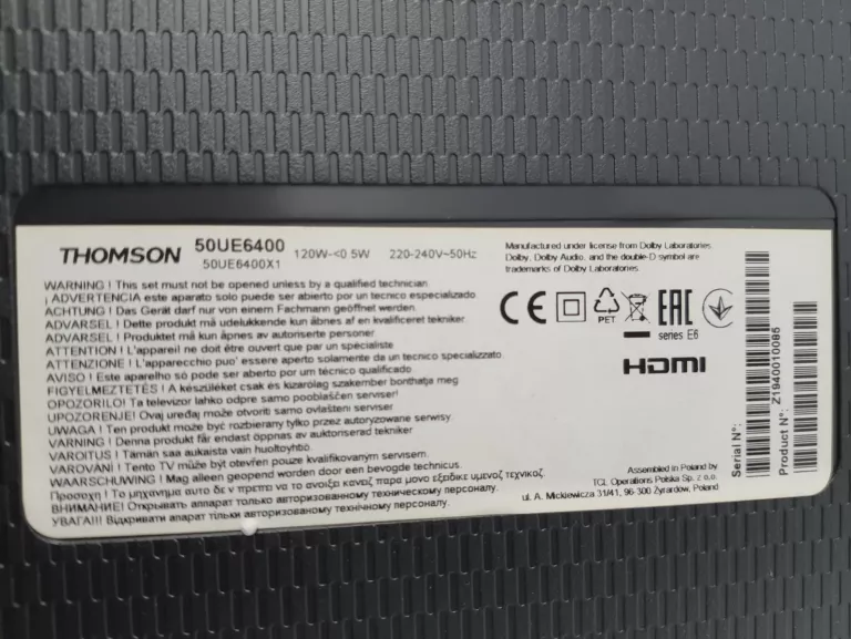 TELEWIZOR THOMSON 50UE6400 UHD SMARTTV