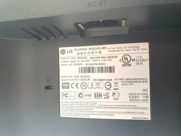 MONITOR LG FLATRON W2234S-BN 22"