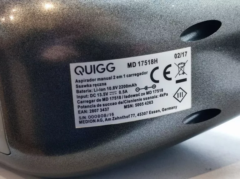 ODKURZACZ BEZPRZEWODOWY 2W1 QUIGG MD17518
