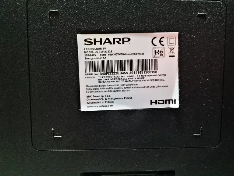 TELEWIZOR SHARP LC-40FI3322E+PILOT+ZASILACZ