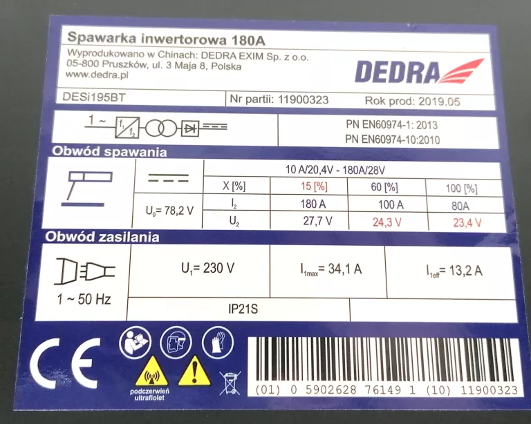 SPAWARKA DEDRA DESI196BT + MASKA