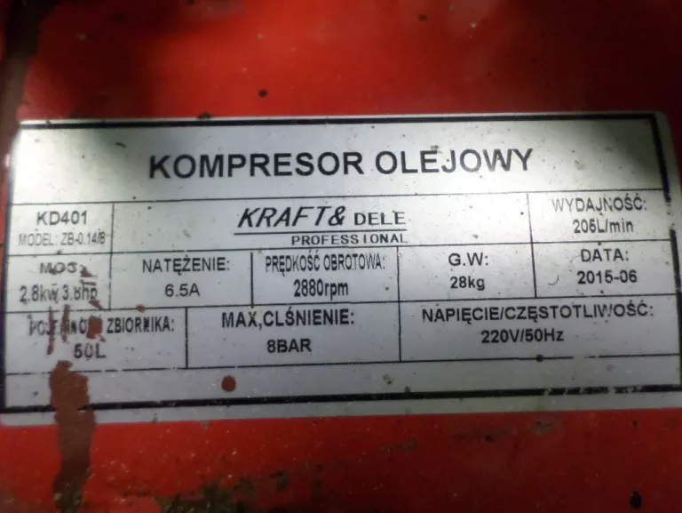 KOMPRESOR OLEJOWY KRAFT&DELE KD401 50L 8BAR
