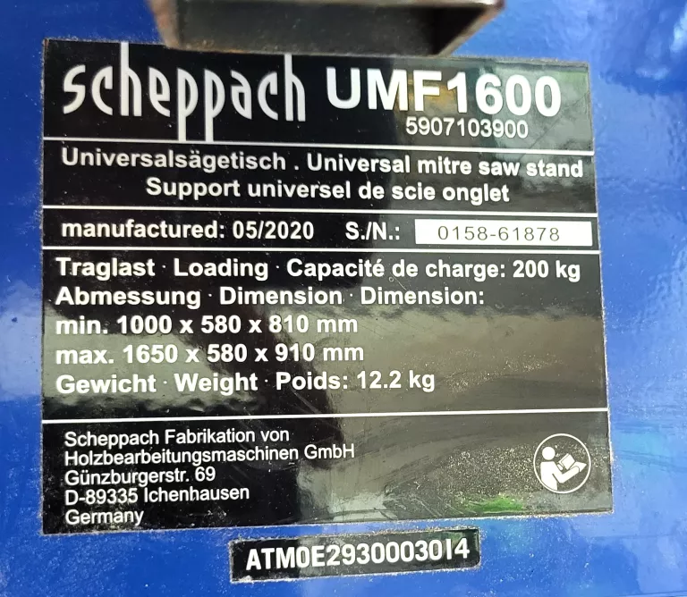 SCHEPPACH UMF1600 STÓŁ ROBOCZY DO PIŁY UKOŚNEJ