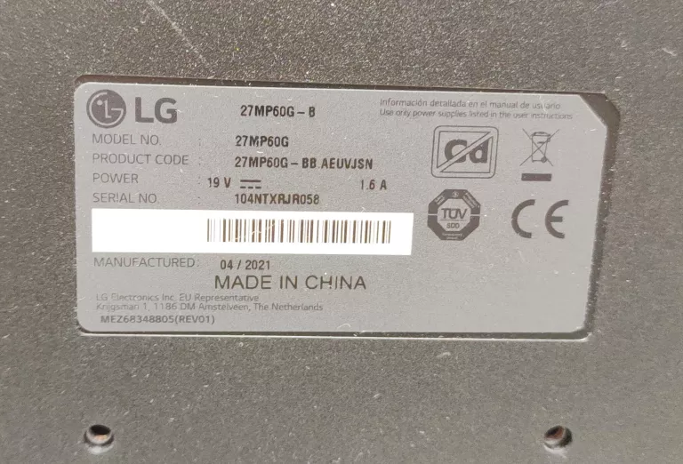 MONITOR LG 27MP60G-B 27 FHD IPS 1MS
