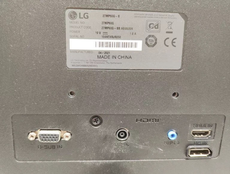 MONITOR LG 27MP60G-B 27 FHD IPS 1MS