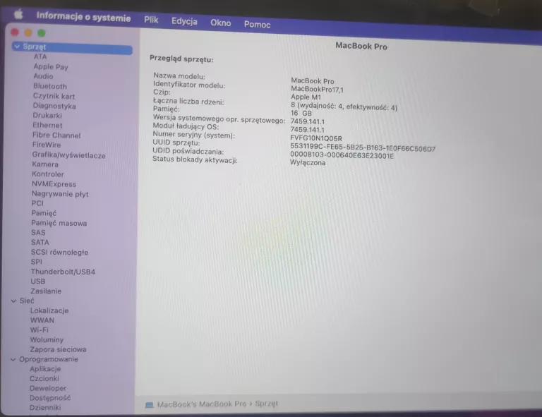 LAPTOP MACBOOK PRO 13 2020 M1 A2338 16/512GB