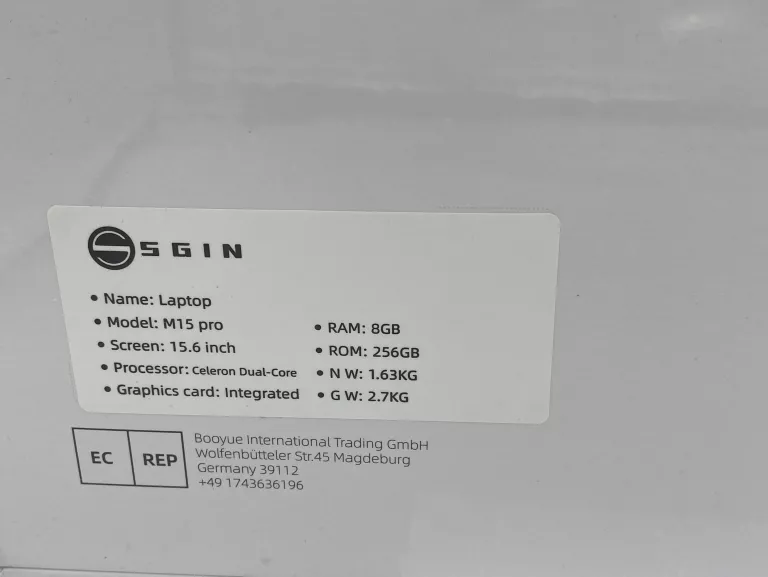 SGIN M15 PRO 256GB SSD 8GB RAM CELERON N4020C