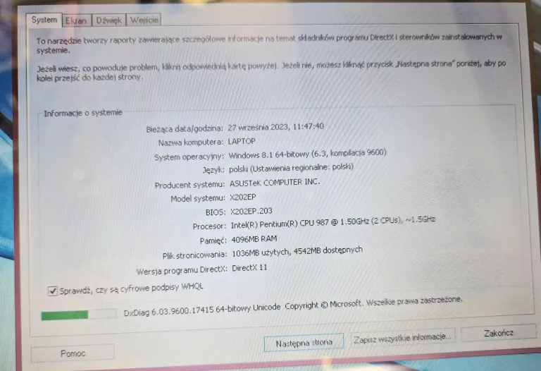 LAPTOP ASUS X 202 EP +ŁAD