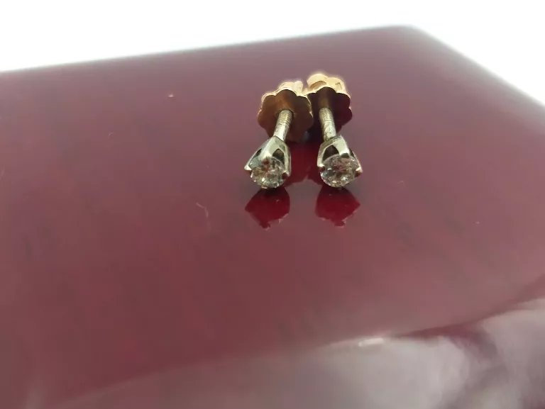 ZŁOTY KOLCZYKI 585 Z DIAMENTAMI 0,12CT WKRĘTKI SZTYFT BRYLANTY CERTYFIKAT