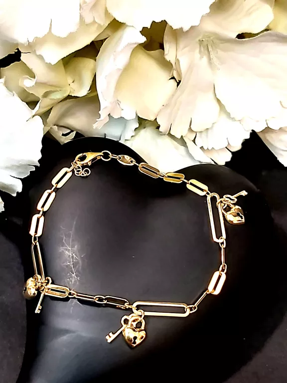 ZŁOTA BRANSOLETKA ANKIER SERCE Z KLUCZYKIEM 4,22G/585 18/19 CM