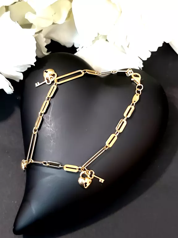 ZŁOTA BRANSOLETKA ANKIER SERCE Z KLUCZYKIEM 4,22G/585 18/19 CM