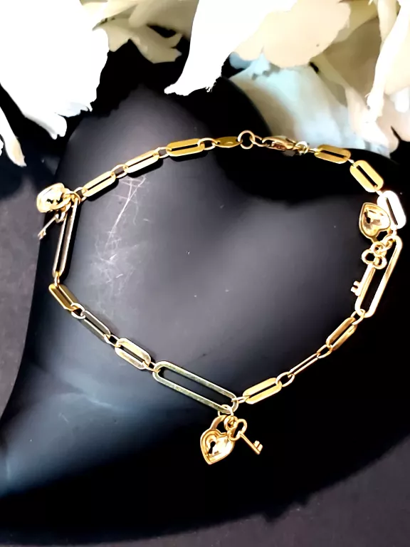 ZŁOTA BRANSOLETKA ANKIER SERCE Z KLUCZYKIEM 4,22G/585 18/19 CM