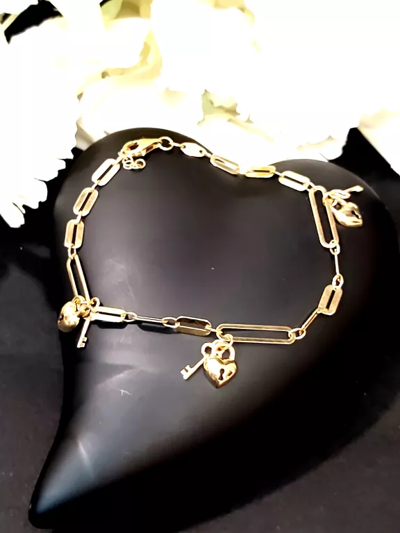 ZŁOTA BRANSOLETKA ANKIER SERCE Z KLUCZYKIEM 4,22G/585 18/19 CM