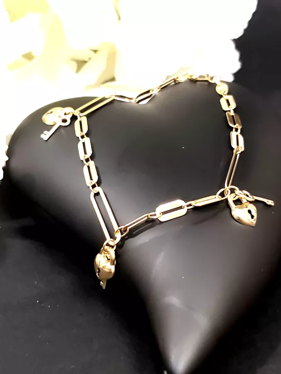 ZŁOTA BRANSOLETKA ANKIER SERCE Z KLUCZYKIEM 4,22G/585 18/19 CM