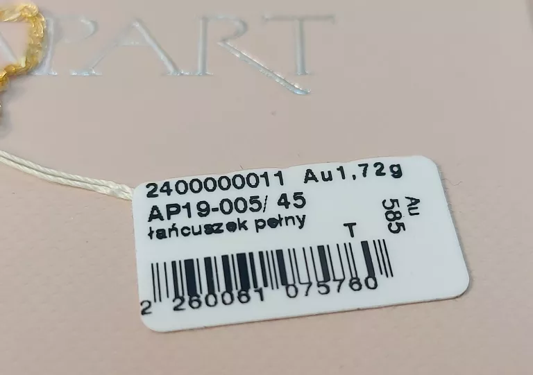 ZŁOTY ŁAŃCUSZEK SINGAPUR 1,72GR 585 45CM APART