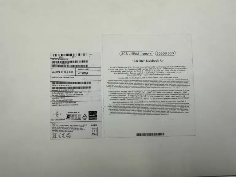 MACBOOK AIR A2681 KOMPLET ILOŚĆ CYKLI:5