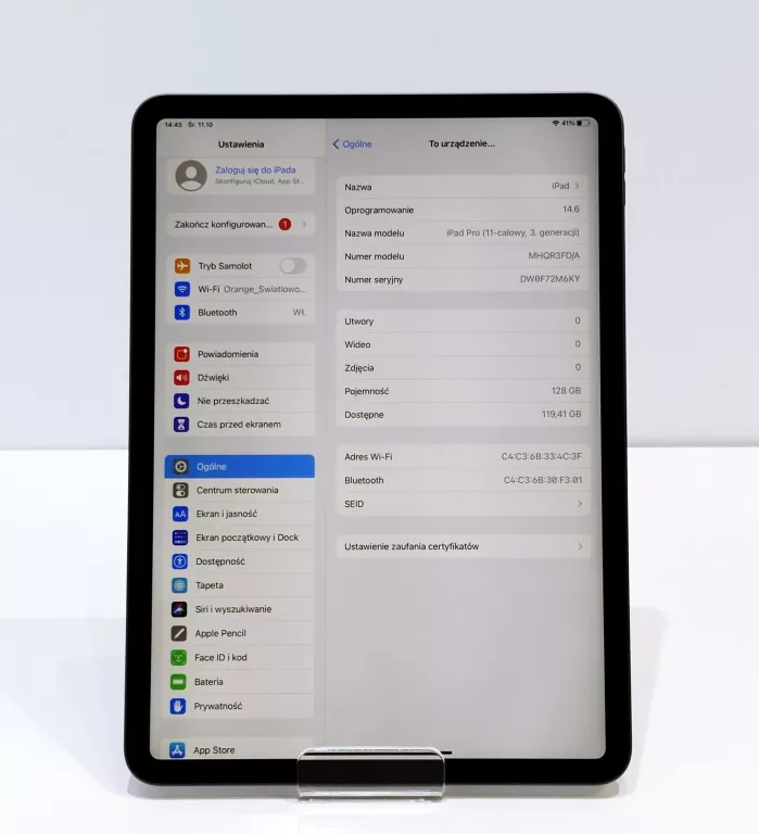 TABLET IPAD PRO 11 WIFI A2377 128GB BAT.100% 27 CYKLI PUDEŁKO