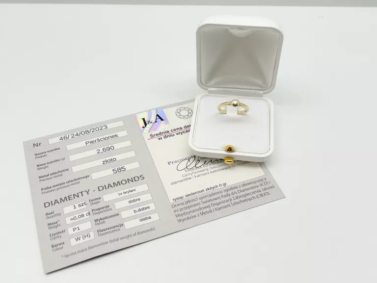 ZŁOTY PIERŚCIONEK Z BRYLANTEM 585 R15 2,69G