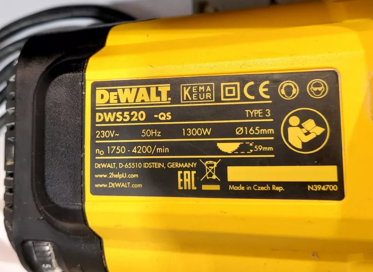 PILARKO-ZAGŁĘBIARKA ELEKTRYCZNA DEWALT DWS520KTR-QS 1300W 165MM