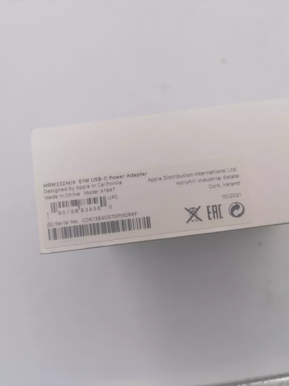 ZASILACZ APPLE USB-C 61W A1947 MRW22ZM/A US
