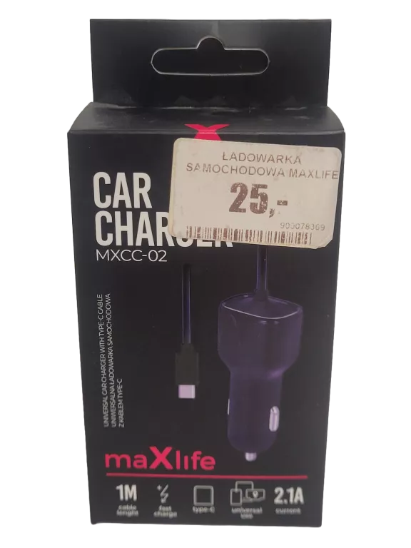 ŁADOWARKA SAMOCHODOWA MAXLIFE MXCC-02 USB 2,1A