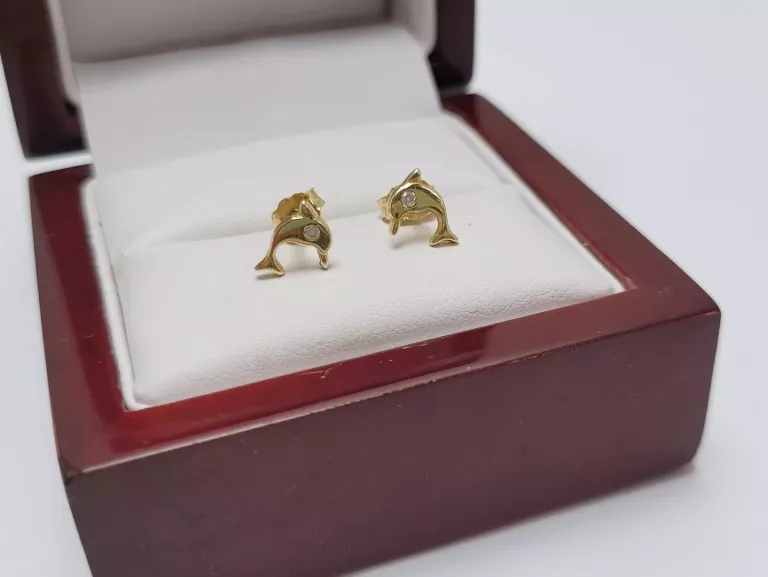 ZŁOTE KOLCZYKI NA SZTYFCIE DELFINKI PR.585 0.99G