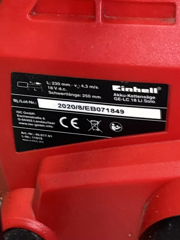 PIŁA ŁAŃCUCHOWA AKUMULATOROWA EINHELL GE-LC 18LI ŁAD