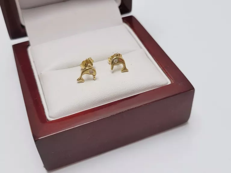 ZŁOTE KOLCZYKI NA SZTYFCIE DELFINKI PR.585 0.99G