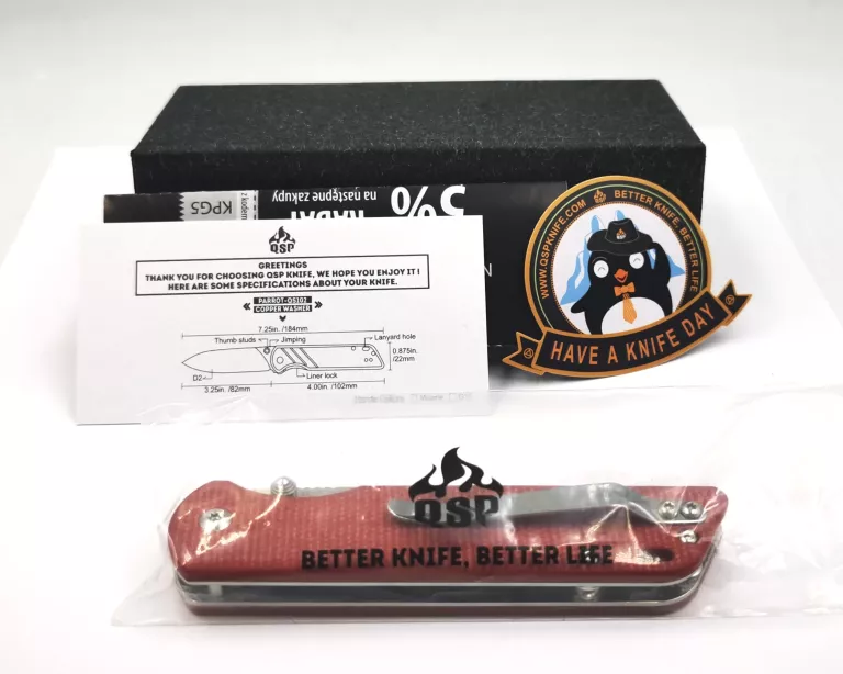 NÓŻ SKŁADANY QSP KNIFE PARROT D2-CZERWONA MICARTA- USZKODZONA BLOKADA!