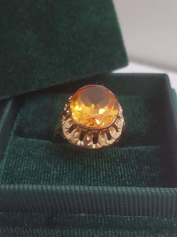 pierscionek-od-babci-stare-zloto-p585-miodowy-kamien-loombard-trzebnica-stan-uzywany