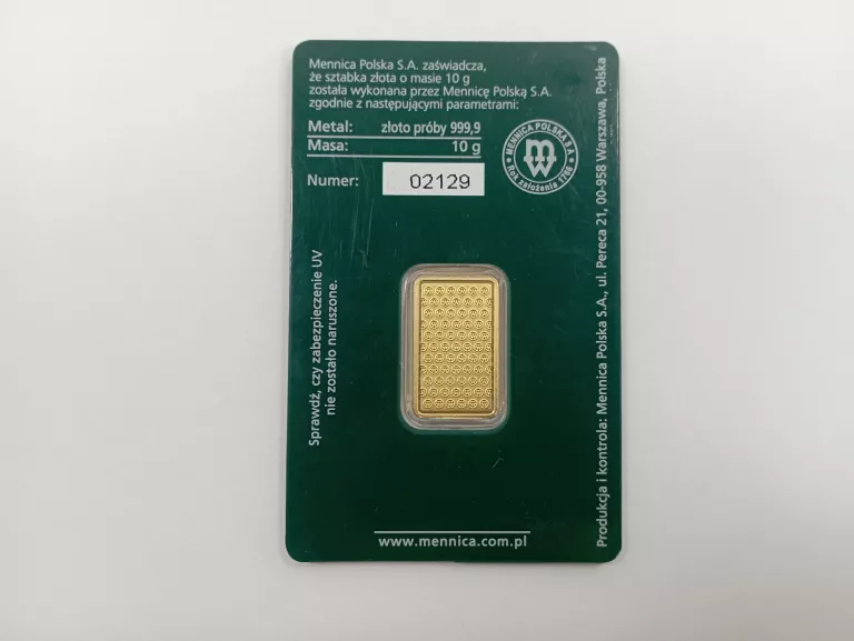 SZTABKA ZŁOTA P999,9 10G – MENNICA POLSKA
