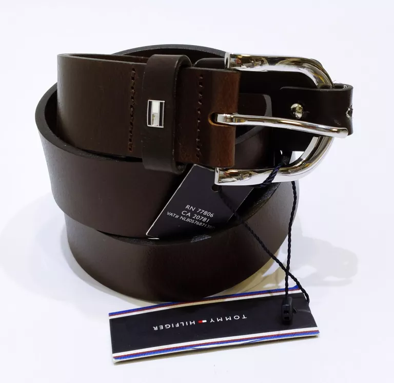 PASEK TOMMY HILFIGER WW0WW11590 244 R.80 SKÓRA BRĄZOWY
