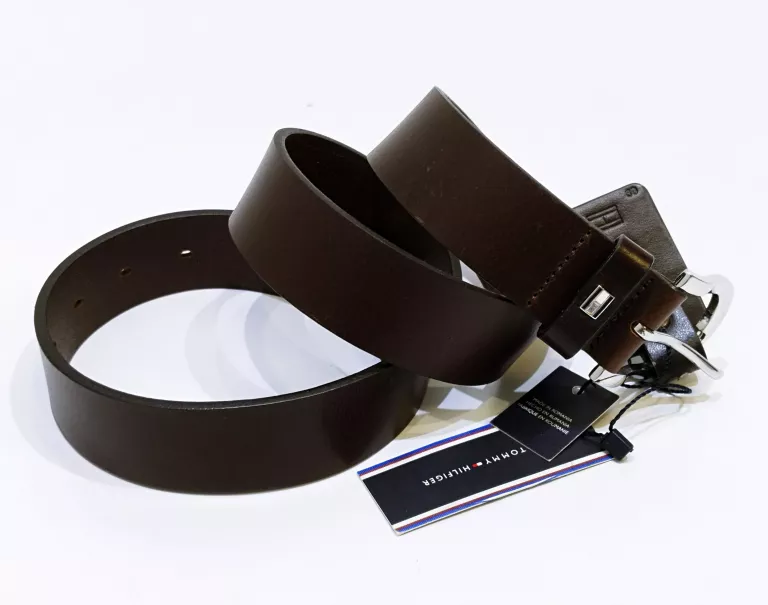 PASEK TOMMY HILFIGER WW0WW11590 244 R.80 SKÓRA BRĄZOWY