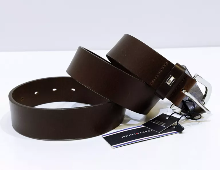 PASEK TOMMY HILFIGER WW0WW11590 244 R.80 SKÓRA BRĄZOWY