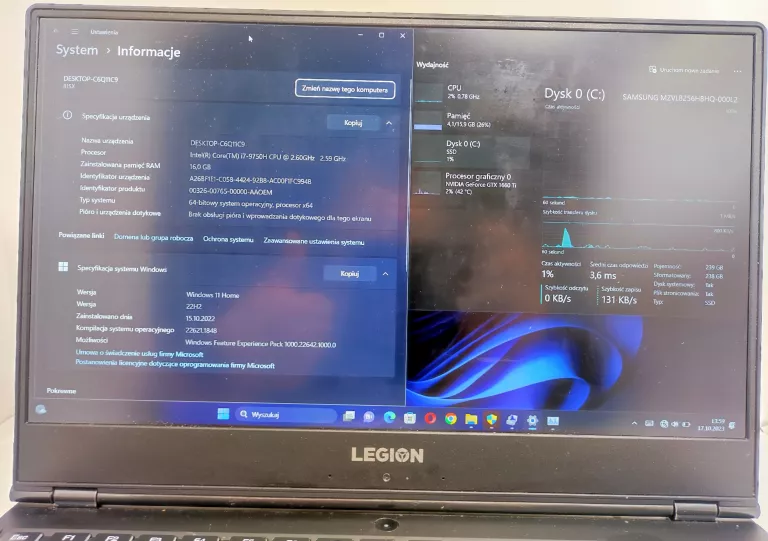 LENOVO LEGION Y540-15IRH I7-9750H 16GB 256GB SSD GTX1660TI WIN11