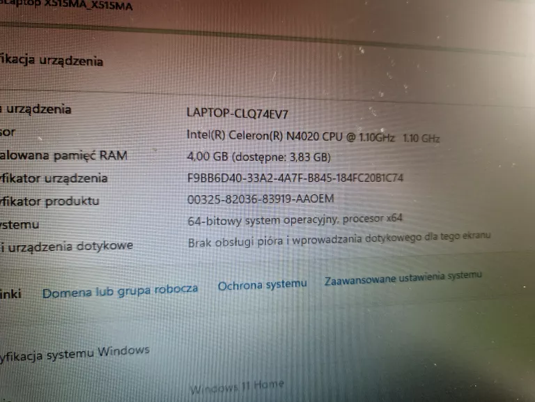 LAPTOP ASUS X515M 4 GB RAM/256GB/WIN11